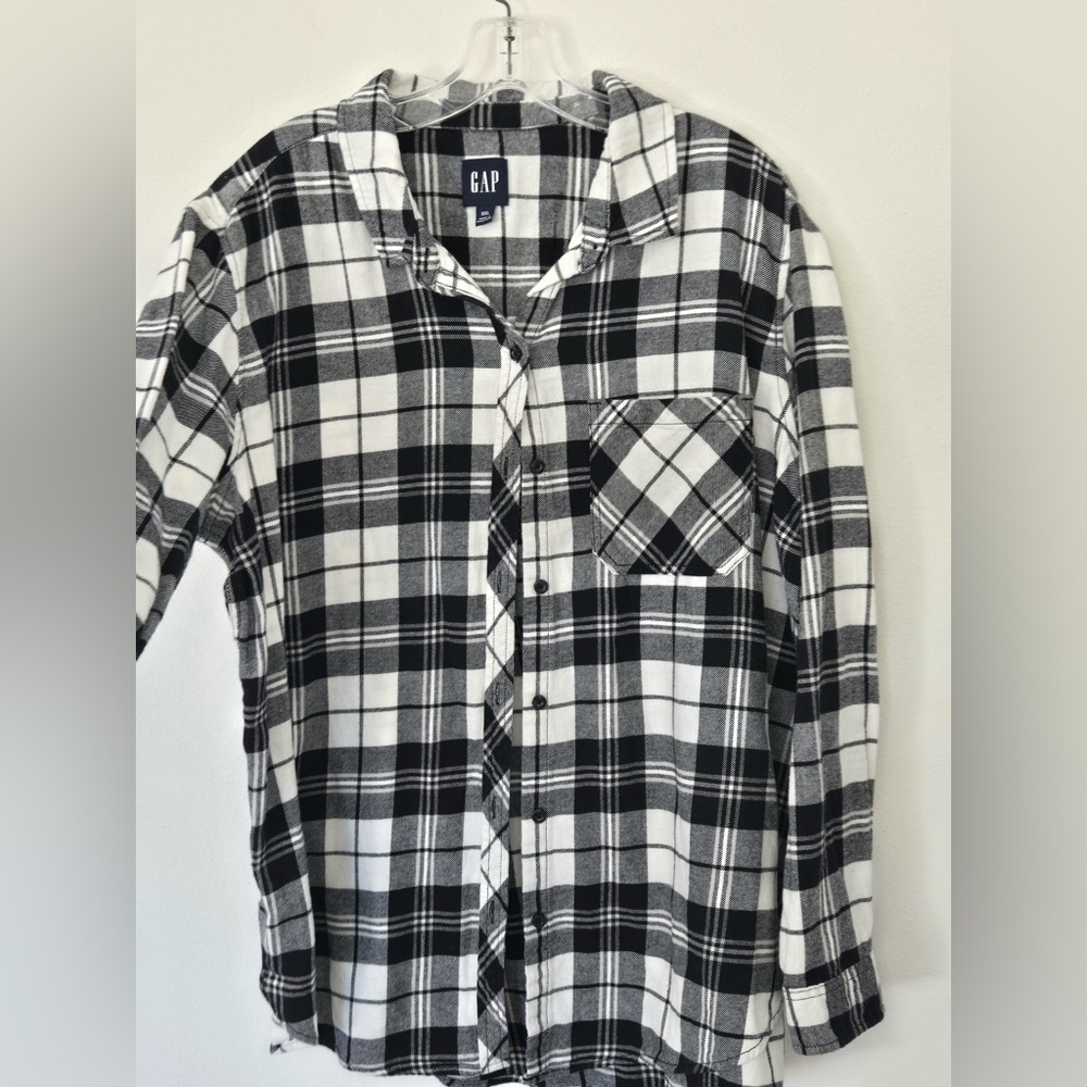 GAP Mens Black White Plaid Flannel Shirt XXL 100% Cotton Button Down